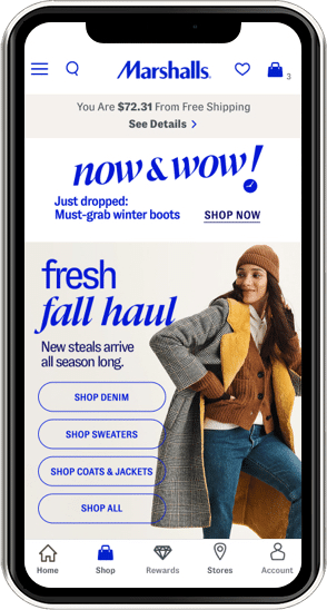 Marshalls App on a phone